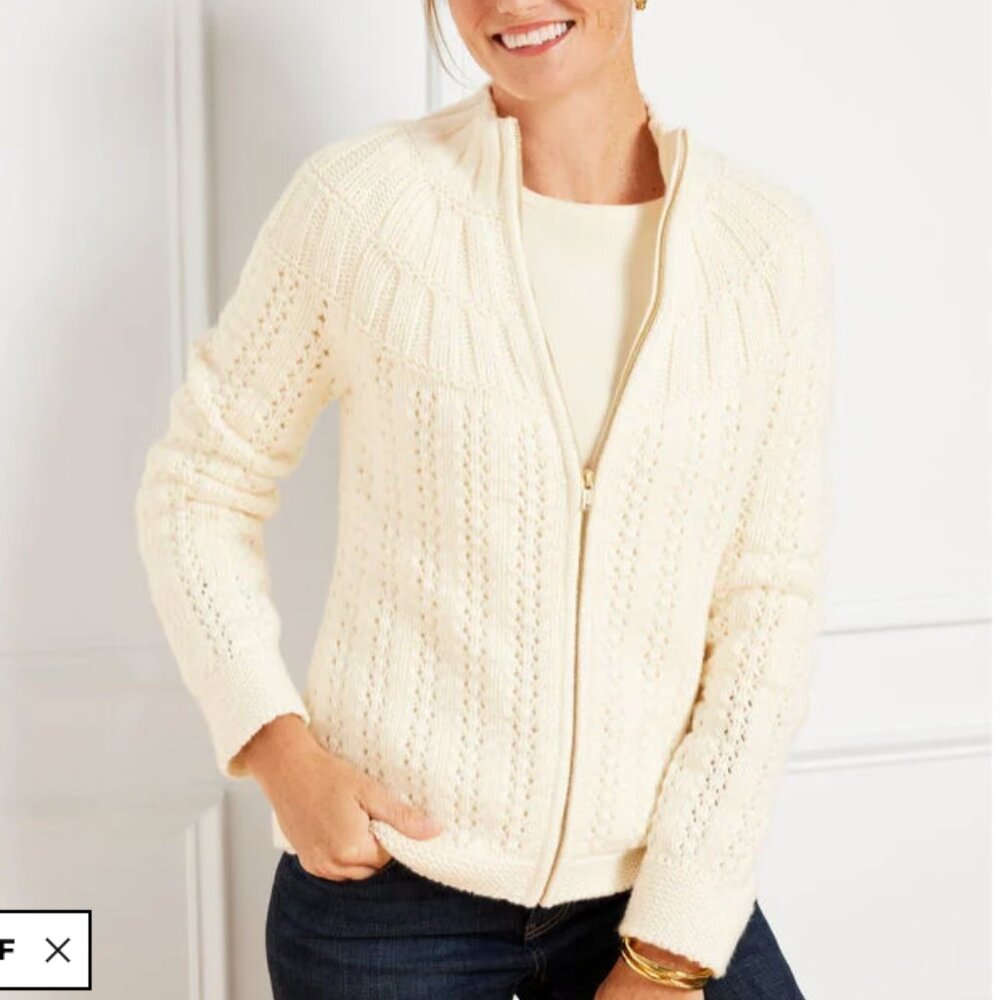 Like New - Talbots Mixed Stitch Ivory Zip Up Cardigan 2X
